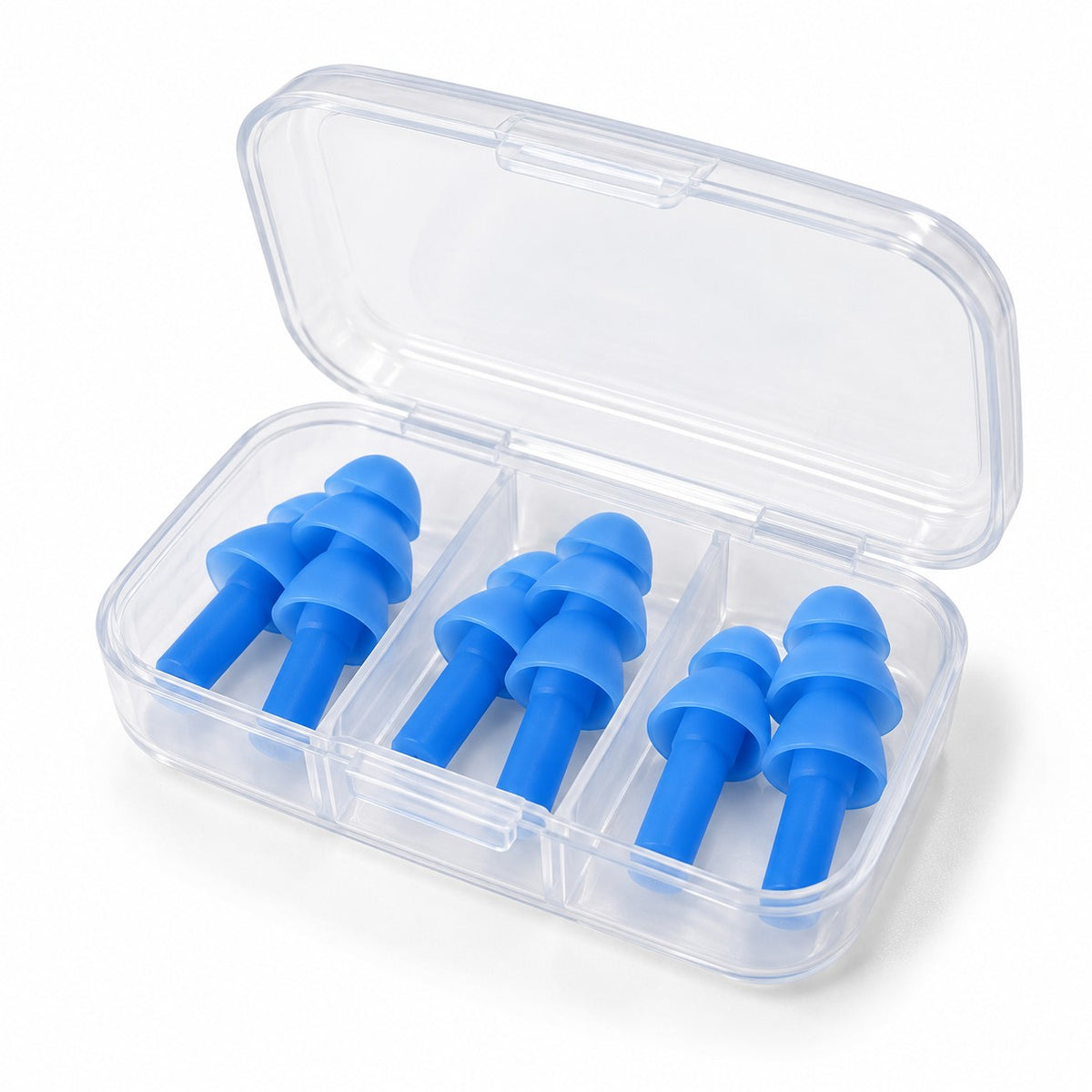 Silicone swim ear plugs in a case