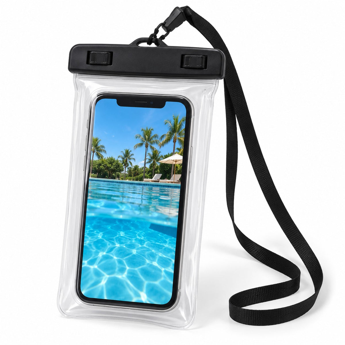 Clear waterproof phone pouch with lanyard