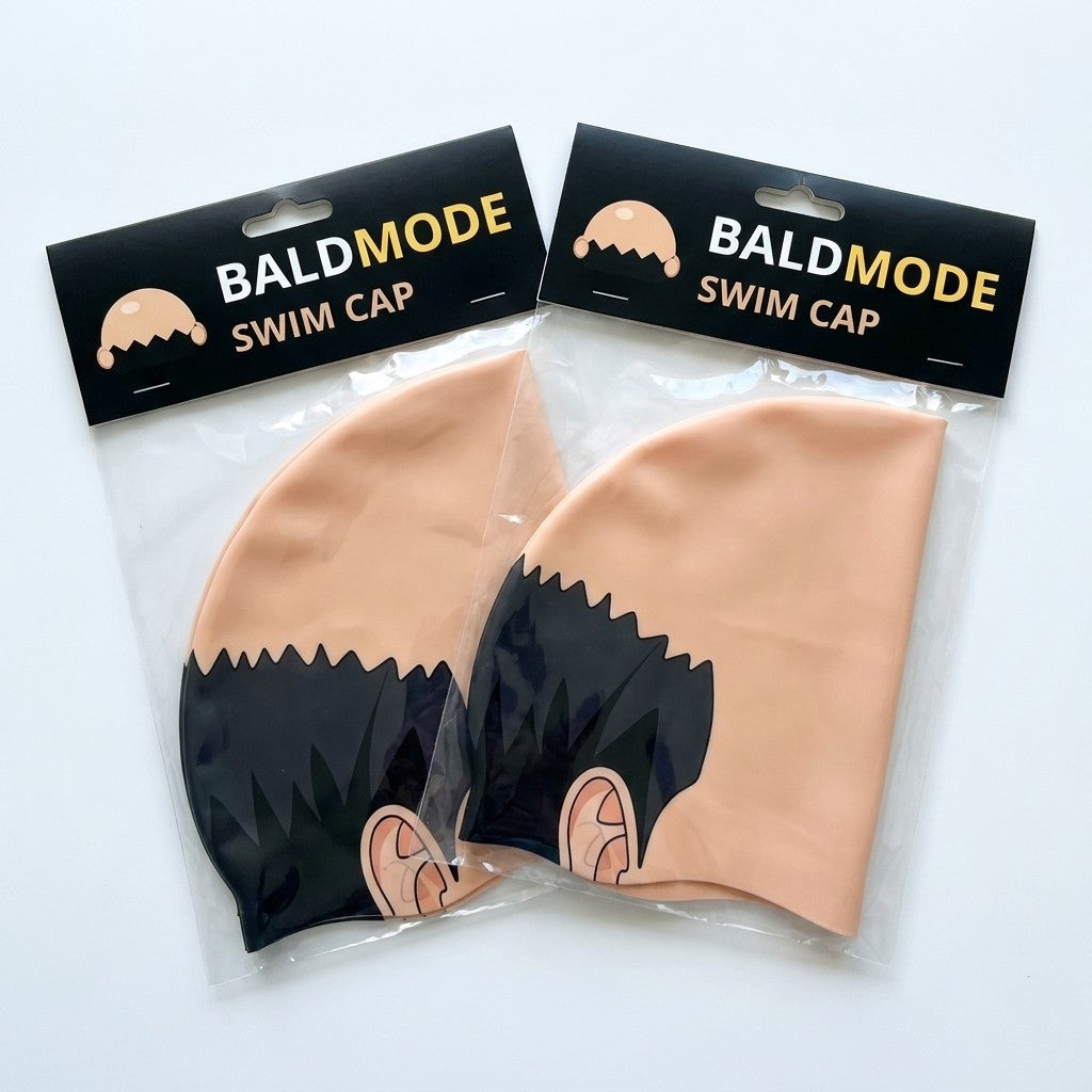 Two BaldMode swim cap packs